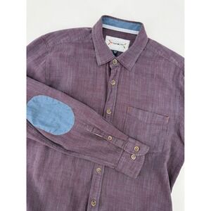 32 Bar Blues Shirt Mens Medium Purple Long Sleeve Button Up Elbow Patches